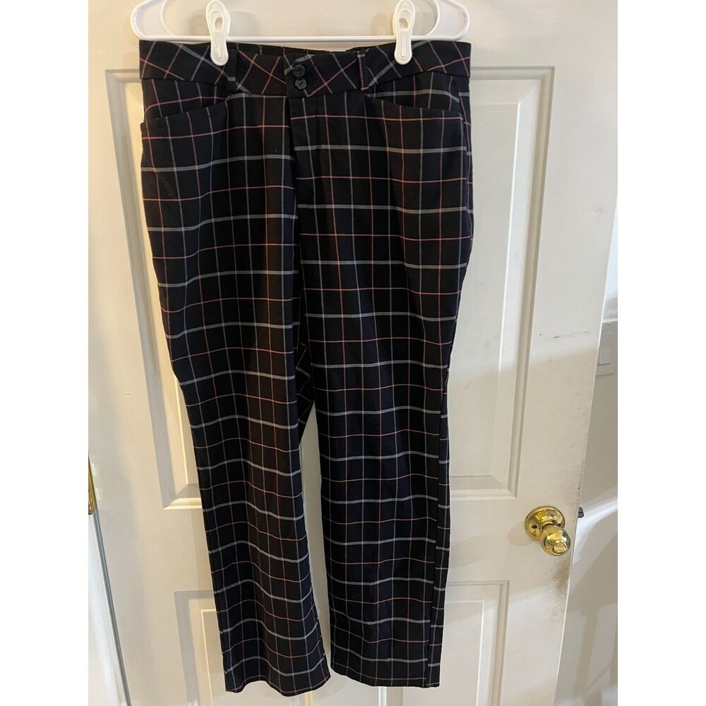 Lee Black Plaid Mid Rise Straight Leg Dress Pants Womens Size 14 Dark Academia